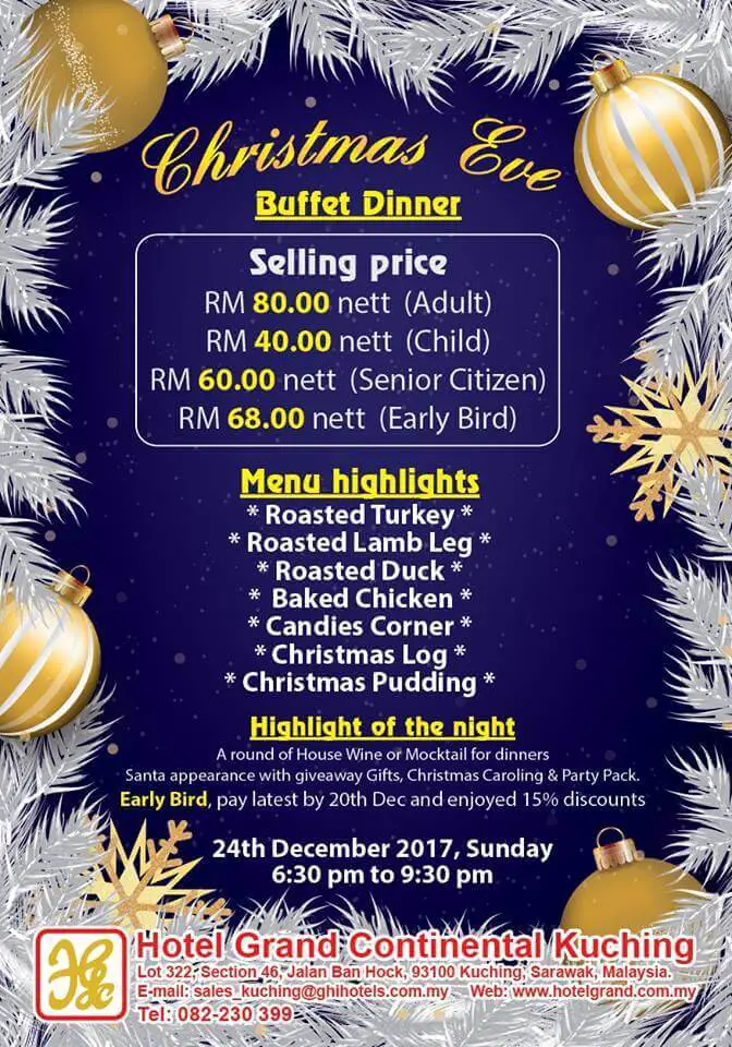 Senarai Harga dan Tawaran Menarik Untuk Christmas Dinner Di Kuching Untuk Tahun 2017